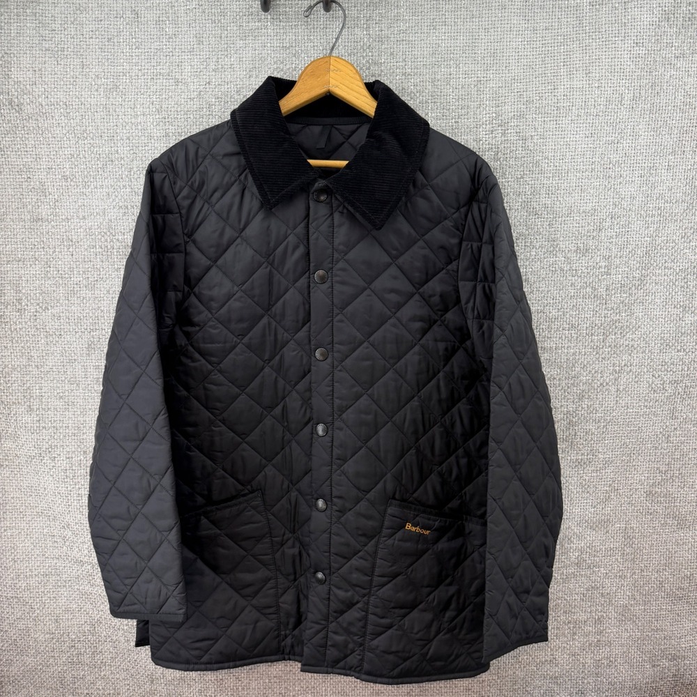 Barbour Liddesdale Quilted Jacket Mens XS Black Excellent Corduroy Collar D364
